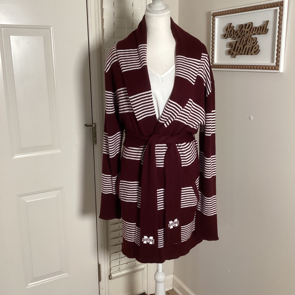 Emerson Street Mississippi State Cardigan Women Large Maroon Gameday Preppy Knit